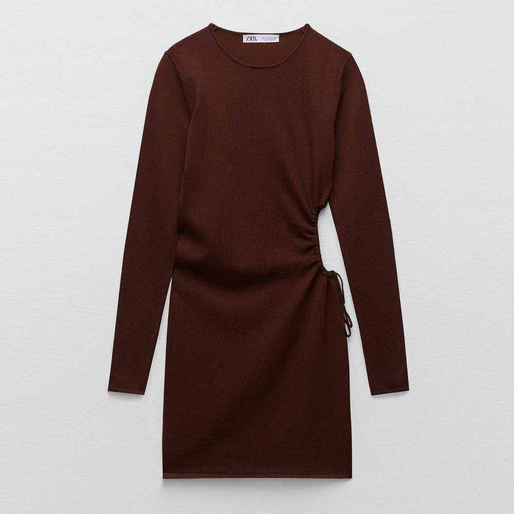 BRAND NEW ZARA BROWN CUT OUT KNIT DRESS